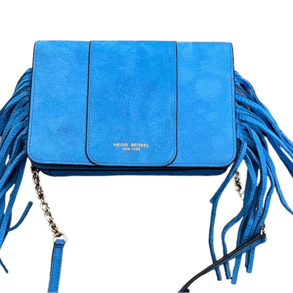 (MT184) HENRI Bendel Blue Suede  Fringe Crossbody bag